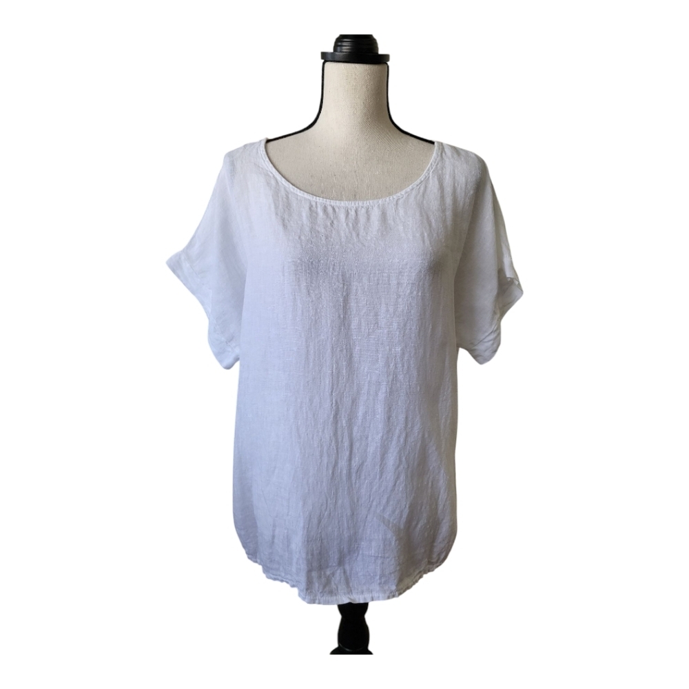 Terzo Millennio 100% Linen Top With Lace Back Detail Size M
